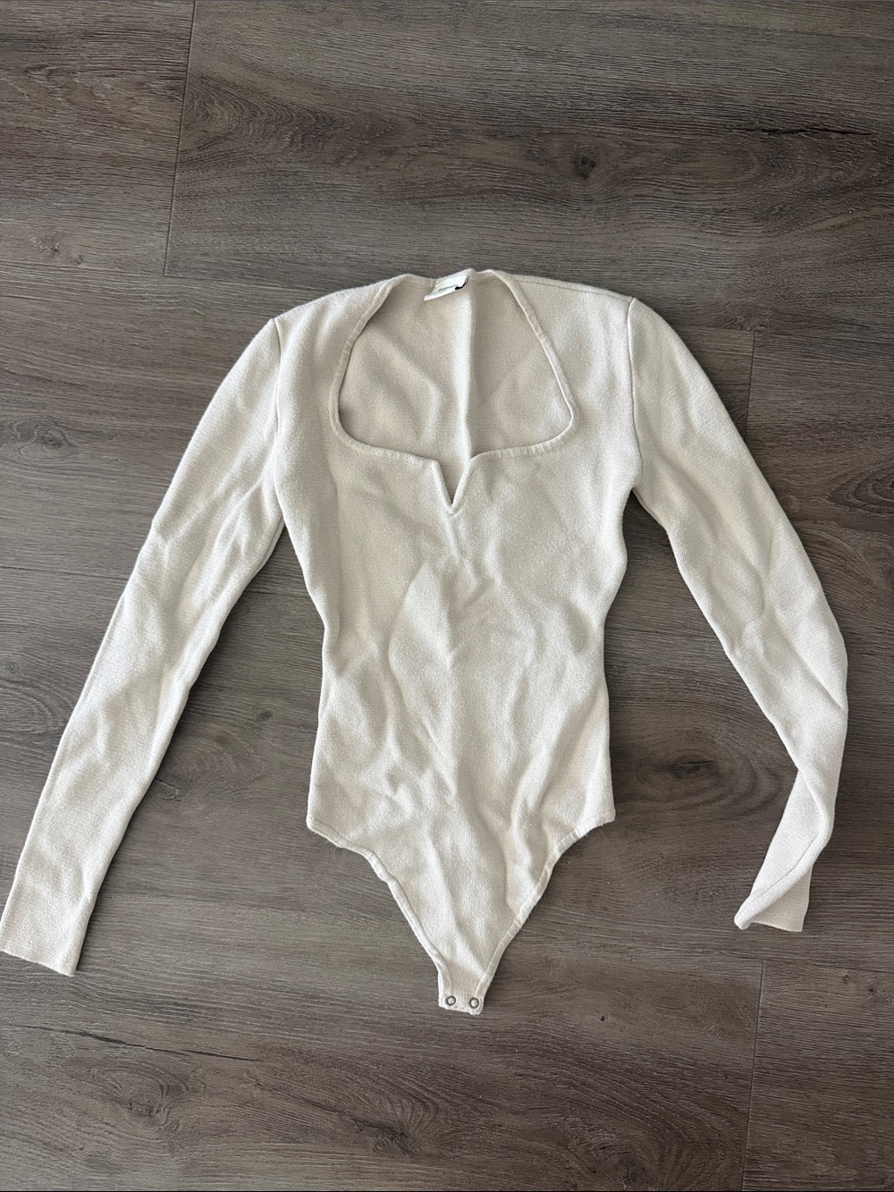 Abercrombie & Fitch Cream Ribbed Long Sleeve Bodysuit